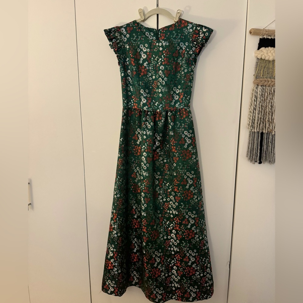 Custom made green silk wedding guest dress, black tie appropriate